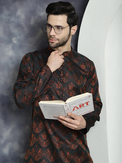 Jompers Men's Bronze Silk Blend Straight Kurta Pyjama Set