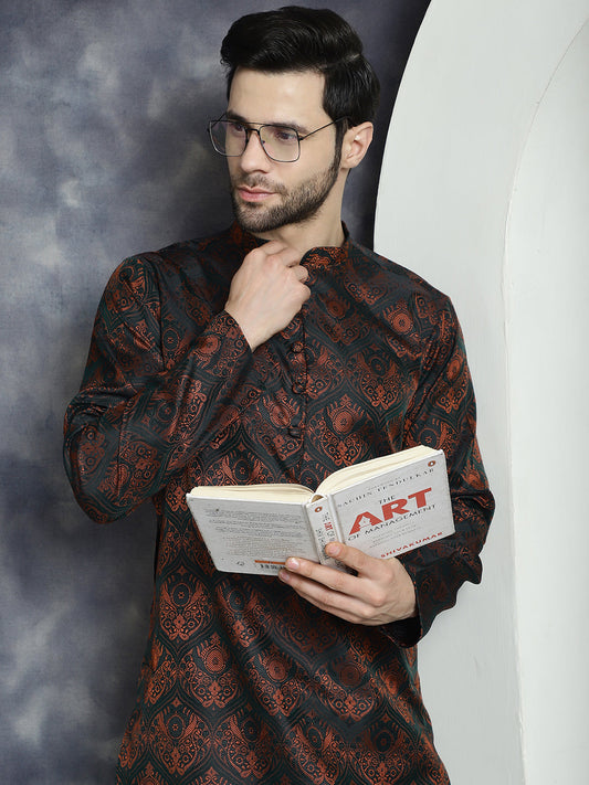 Jompers Men's Bronze Silk Blend Straight Kurta Pyjama Set