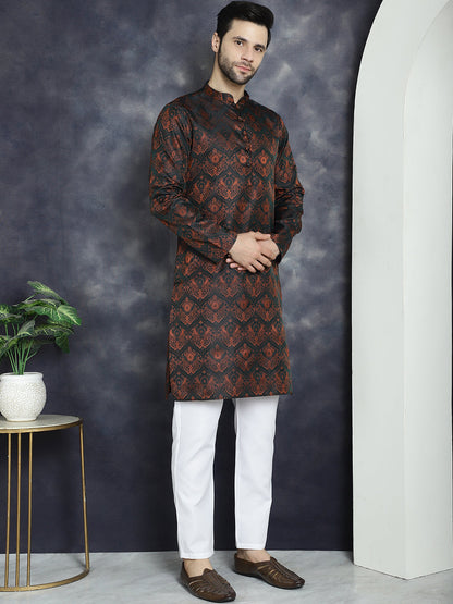 Jompers Men's Bronze Silk Blend Straight Kurta Pyjama Set