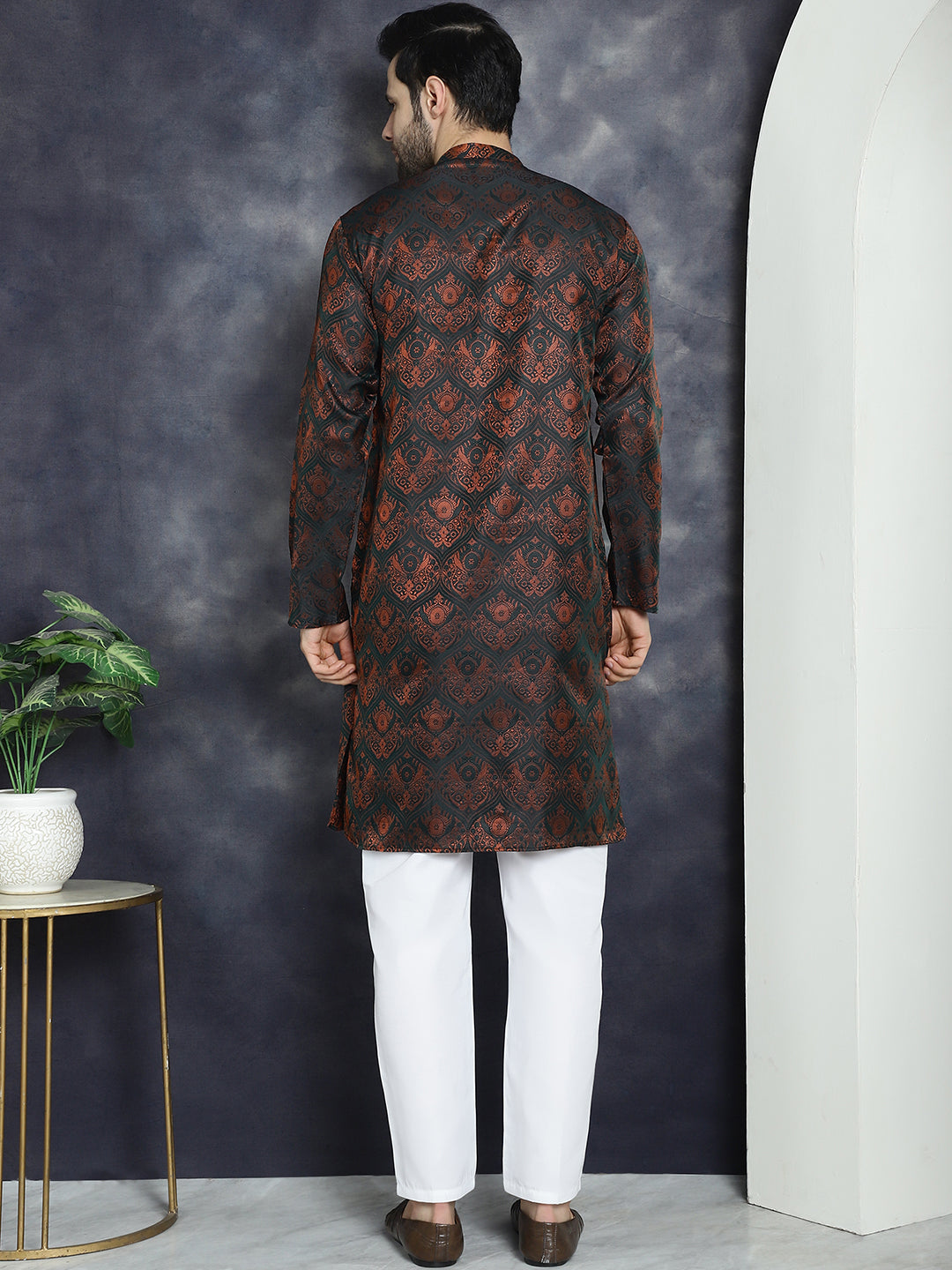 Jompers Men's Bronze Silk Blend Straight Kurta Pyjama Set