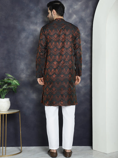 Jompers Men's Bronze Silk Blend Straight Kurta Pyjama Set
