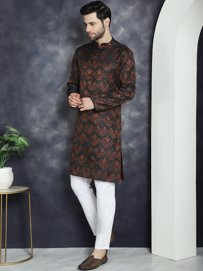 Jompers Men's Bronze Silk Blend Straight Kurta Pyjama Set