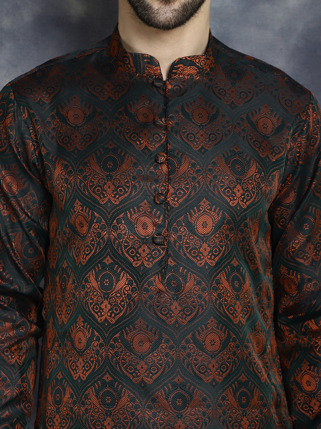 Jompers Men's Bronze Silk Blend Straight Kurta Pyjama Set
