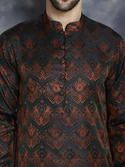 Jompers Men's Bronze Silk Blend Straight Kurta Pyjama Set