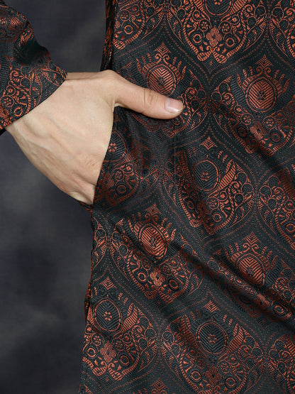 Jompers Men's Bronze Silk Blend Straight Kurta Pyjama Set