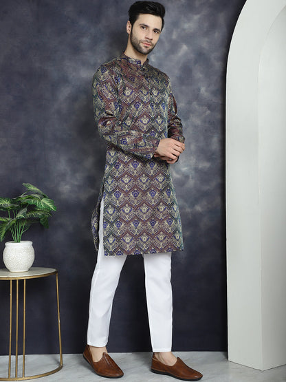 Jompers Men's Purple Silk Blend Straight Kurta Pyjama Set