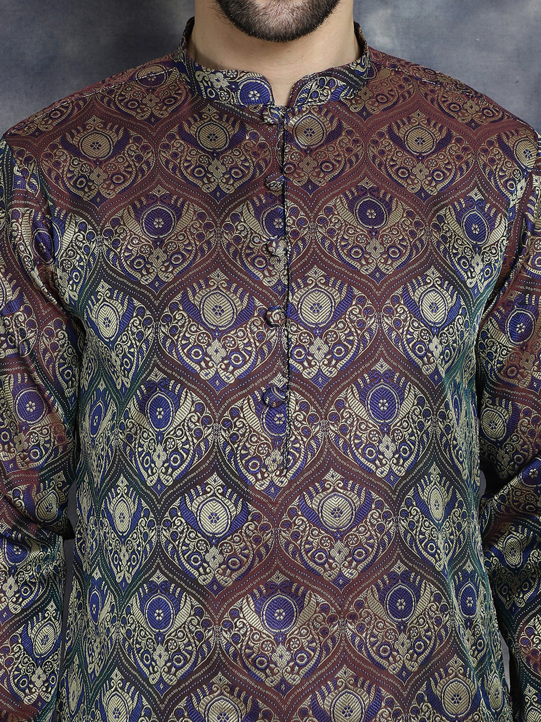 Jompers Men's Purple Silk Blend Straight Kurta Pyjama Set