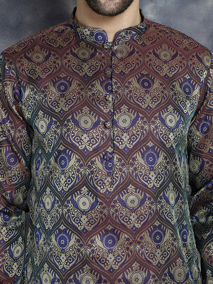 Jompers Men's Purple Silk Blend Straight Kurta Pyjama Set