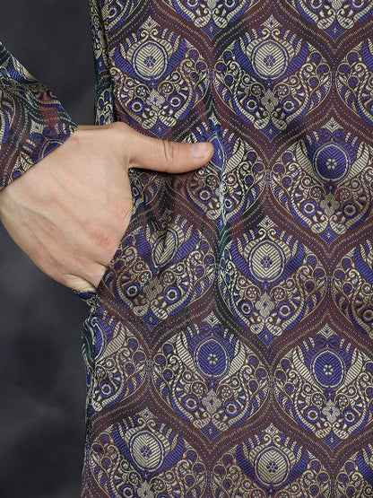 Jompers Men's Purple Silk Blend Straight Kurta Pyjama Set