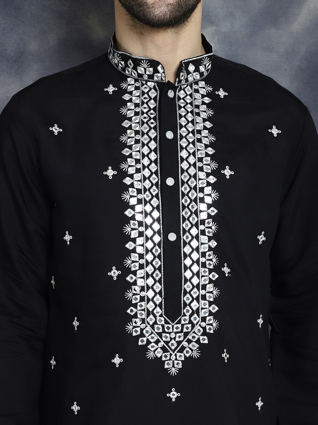 Jompers Men's Embroidered Kurta With Pyjama - Black
