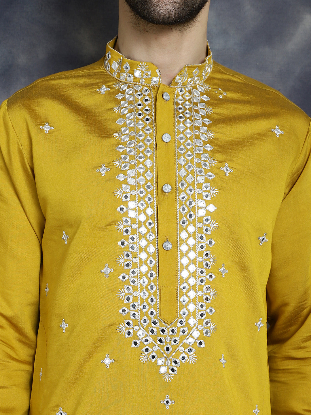 Jompers Men's Embroidered Kurta With Pyjama - Mustard