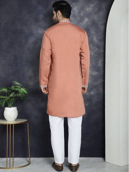 Jompers Men's Embroidered Kurta With Pyjama - Peach