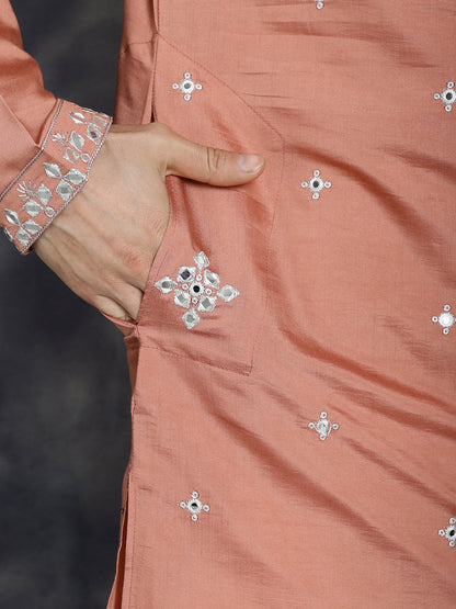 Jompers Men's Embroidered Kurta With Pyjama - Peach