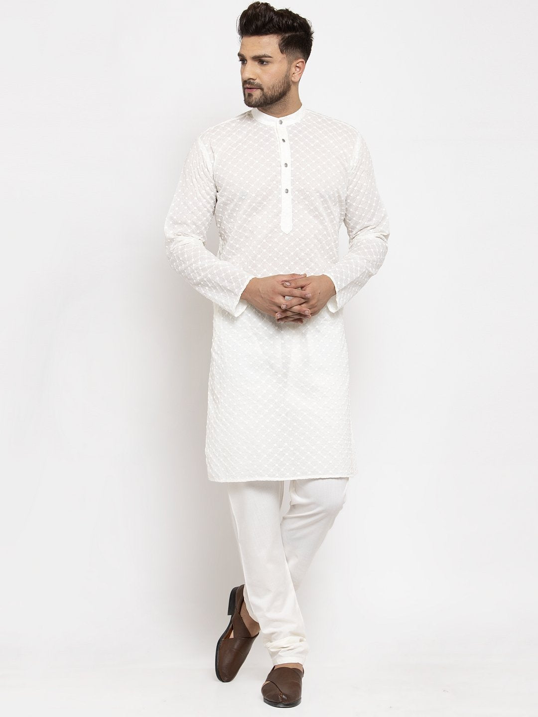 Jompers Men Cream Chikan Kurta Only