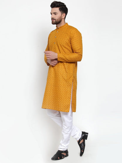 Jompers Men Mustard Chikan Kurta Only