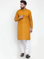 Jompers Men Mustard Chikan Kurta Only