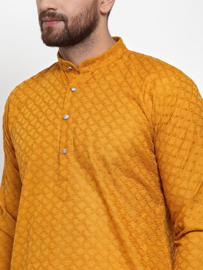 Jompers Men Mustard Chikan Kurta Only