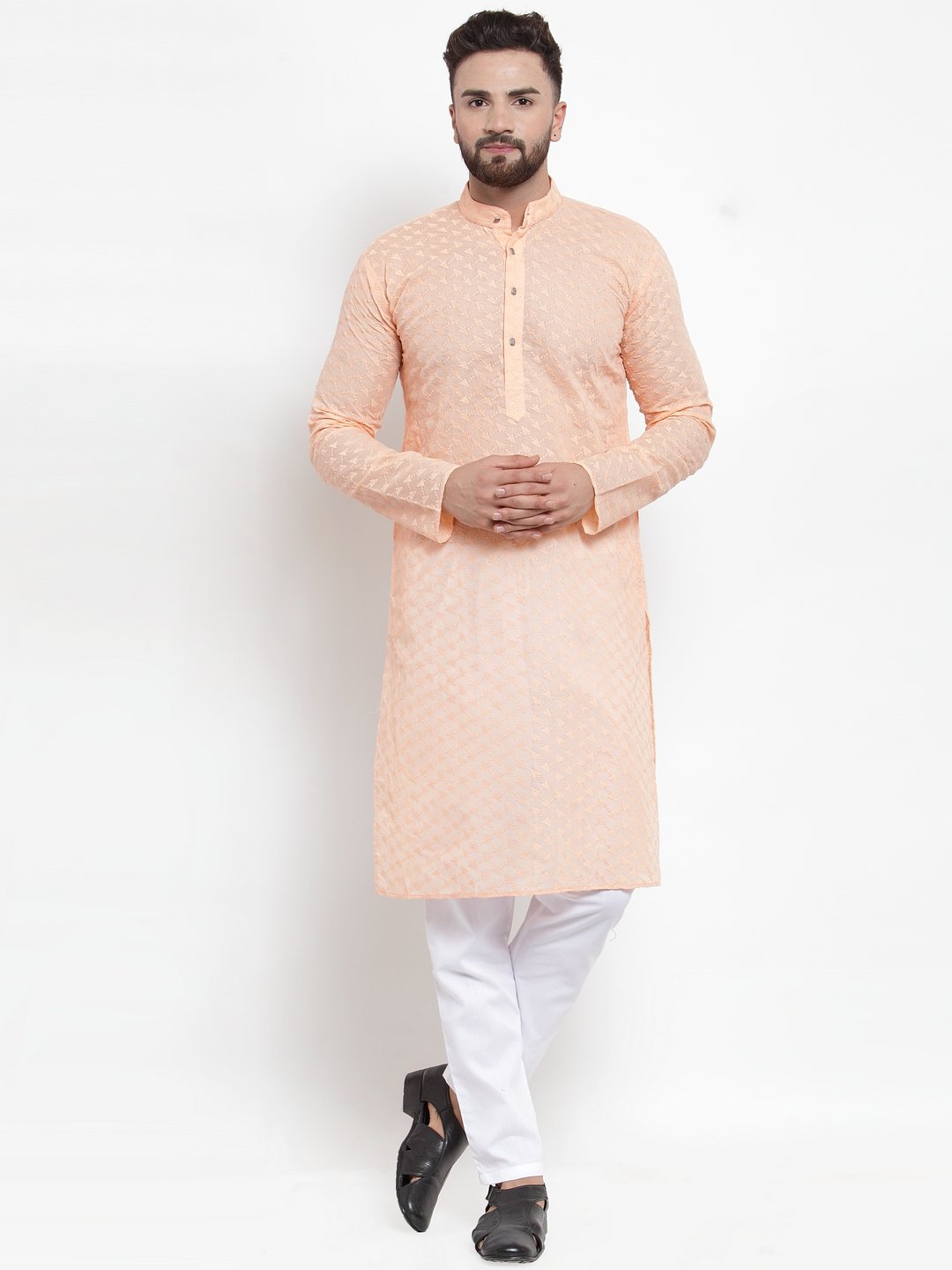Jompers Men Orange Chikan Kurta Only
