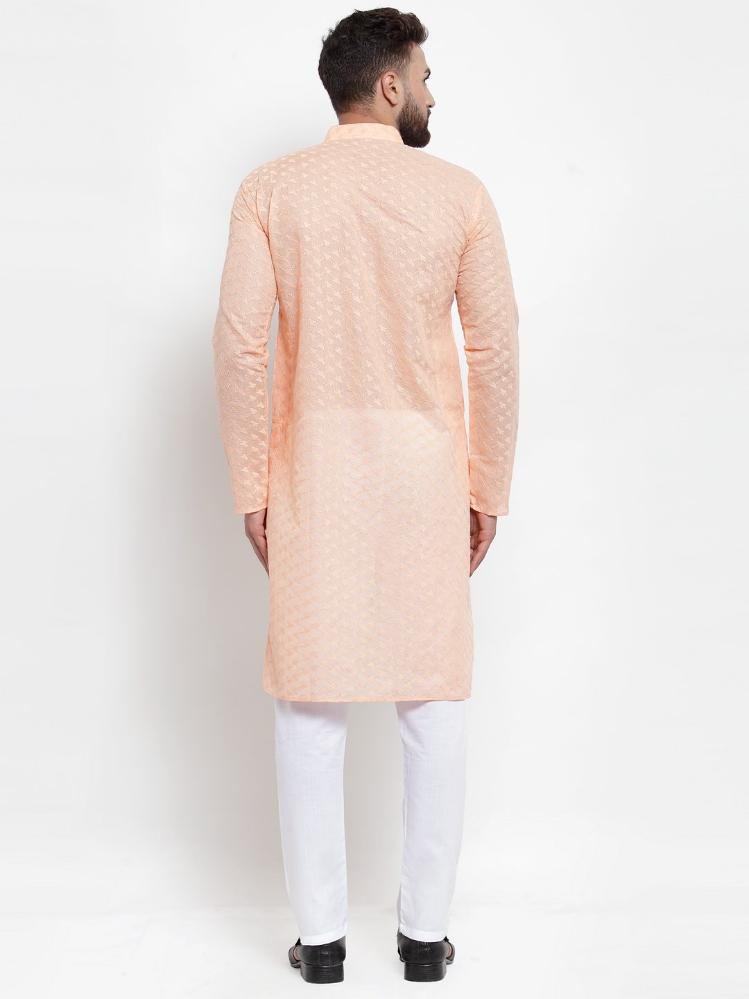 Jompers Men Orange Chikan Kurta Only
