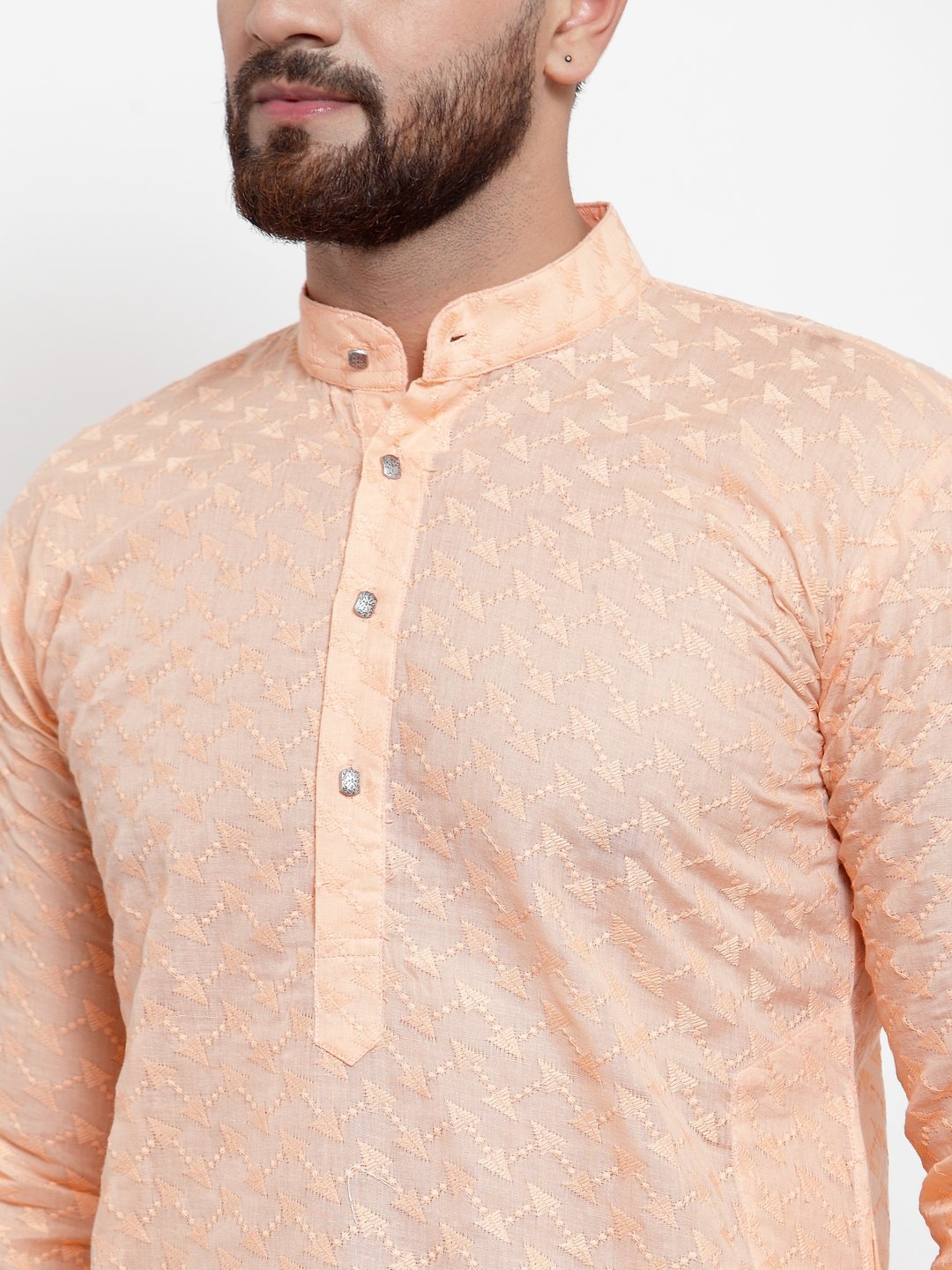Jompers Men Orange Chikan Kurta Only