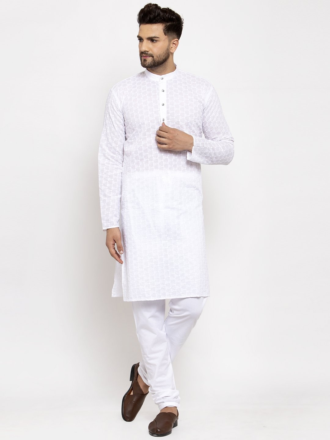 Jompers Men White Chikan Kurta Only