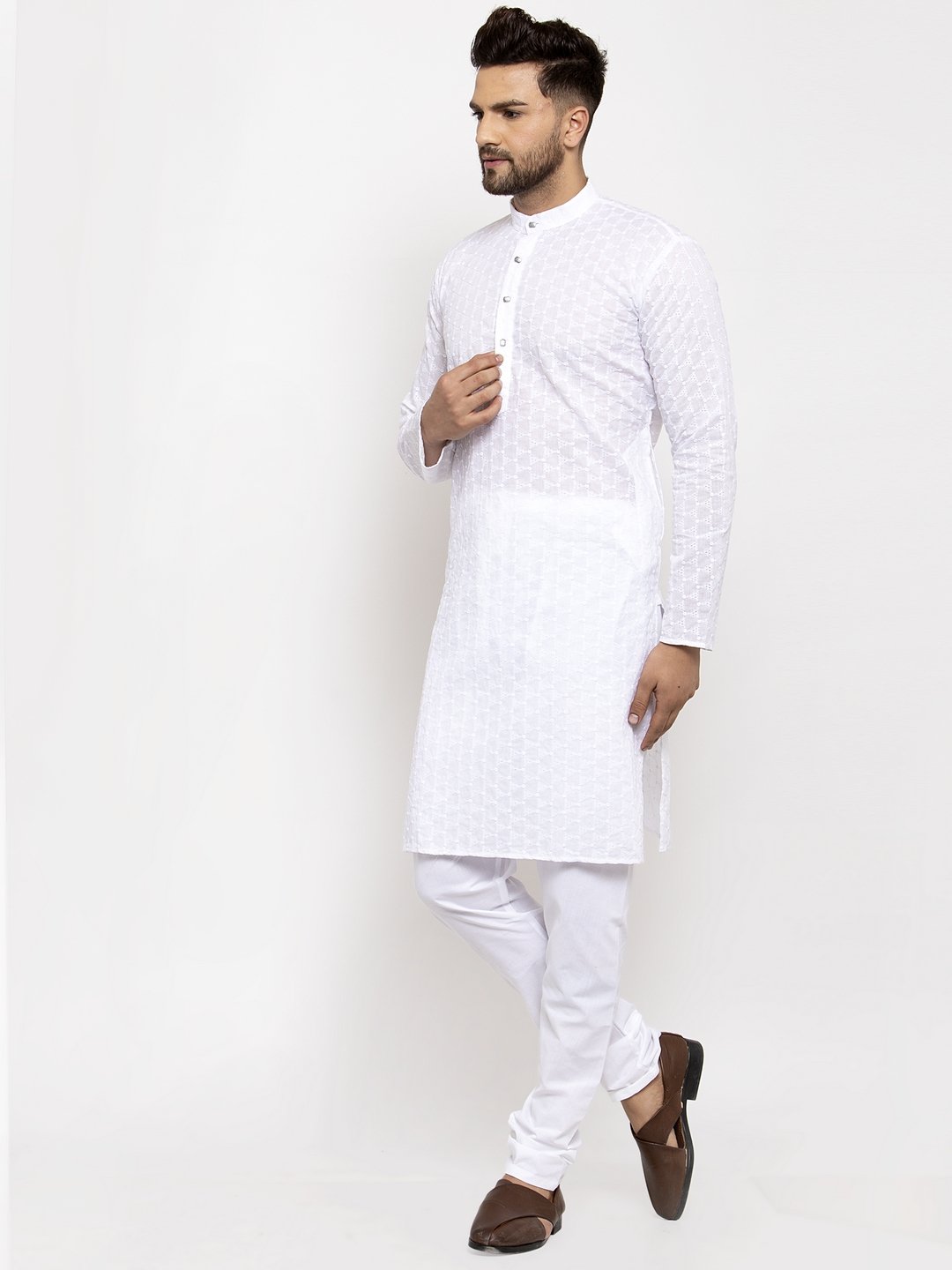 Jompers Men White Chikan Kurta Only