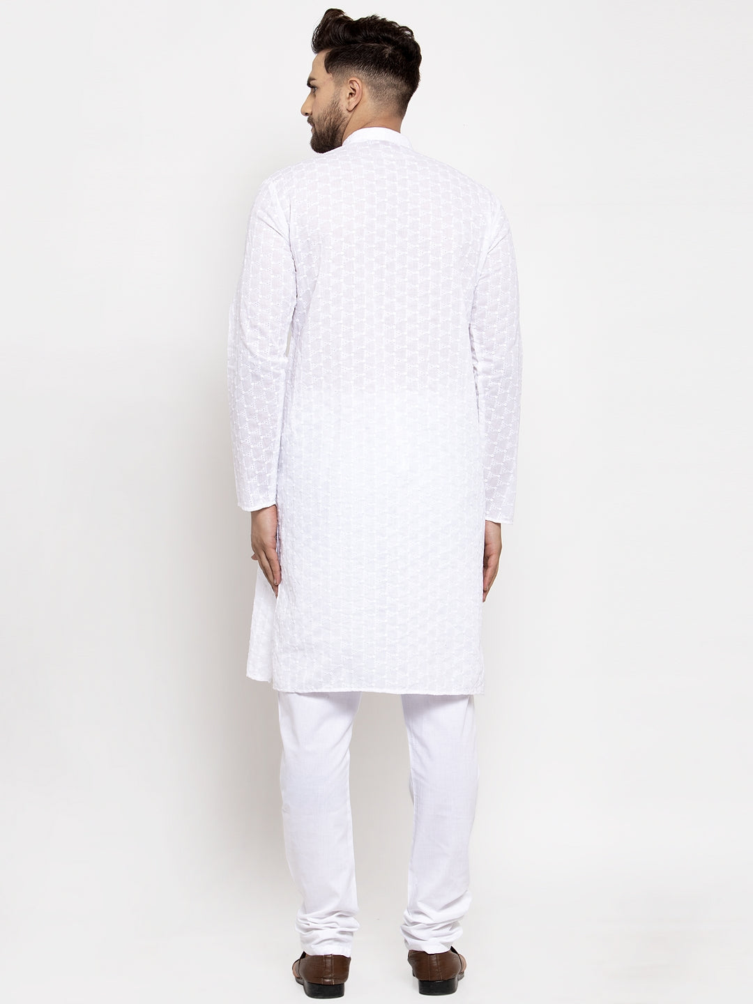 Jompers Men White Chikan Kurta with Churidar