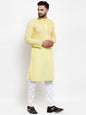 Jompers Men Yellow Chikan Kurta Only