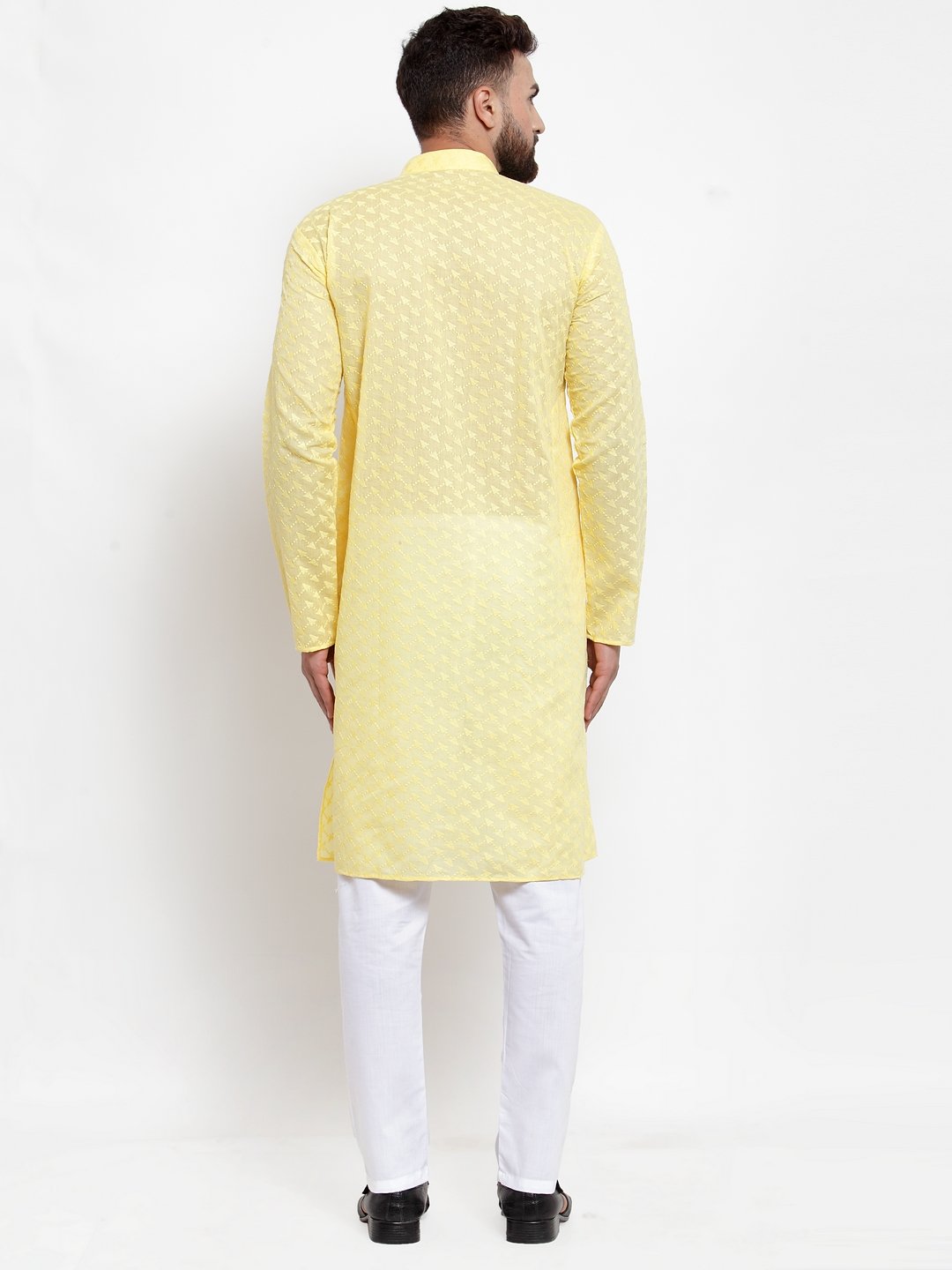 Jompers Men Yellow Chikan Kurta Only