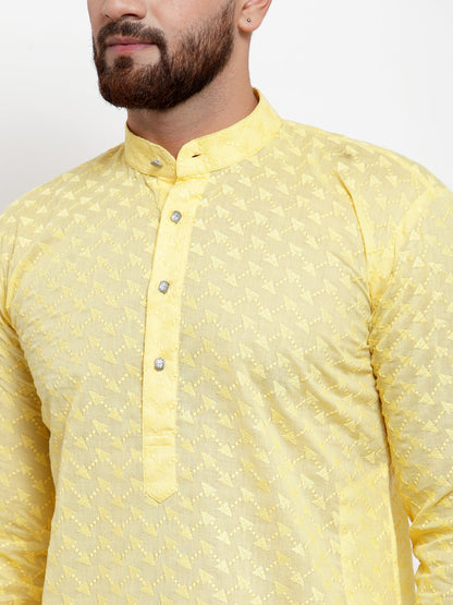 Jompers Men Yellow Chikan Kurta with Churidar