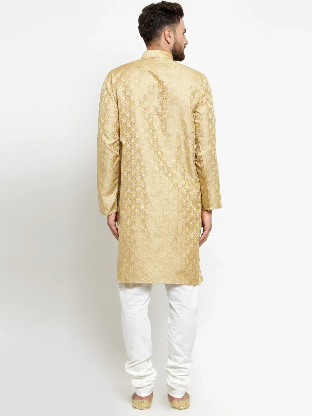 Jompers Men's Golden Self Design Kurta with Churidar