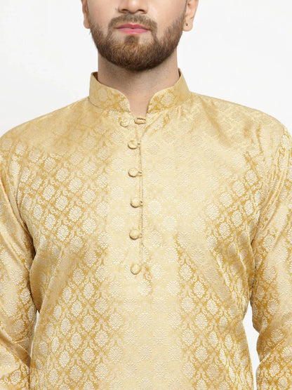 Jompers Men's Golden Self Design Kurta with Churidar