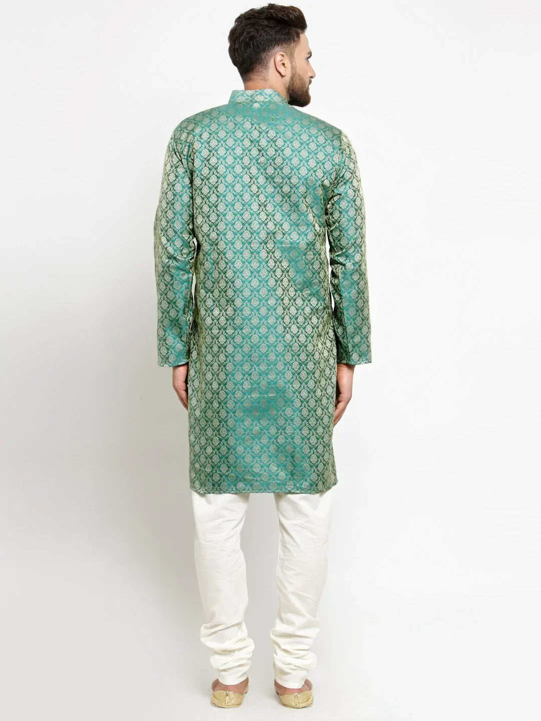 Jompers Men's Green & Beige Self Design Kurta with Churidar