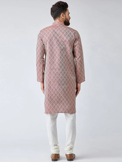 Jompers Men's Maroon & Off-White Self Design Kurta Only