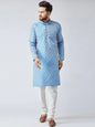 Jompers Men's Sky Blue & Off-White Self Design Kurta Only