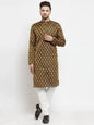 Jompers Men's Black-Colored & Golden Self Design Kurta with Churidar