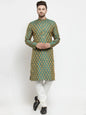 Jompers Men's Green-Colored & Golden Self Design Kurta with Churidar