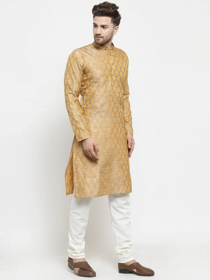 Jompers Men's Silver-Colored & Golden Self Design Kurta with Churidar