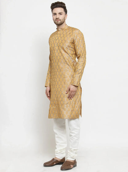 Jompers Men's Silver-Colored & Golden Self Design Kurta Only