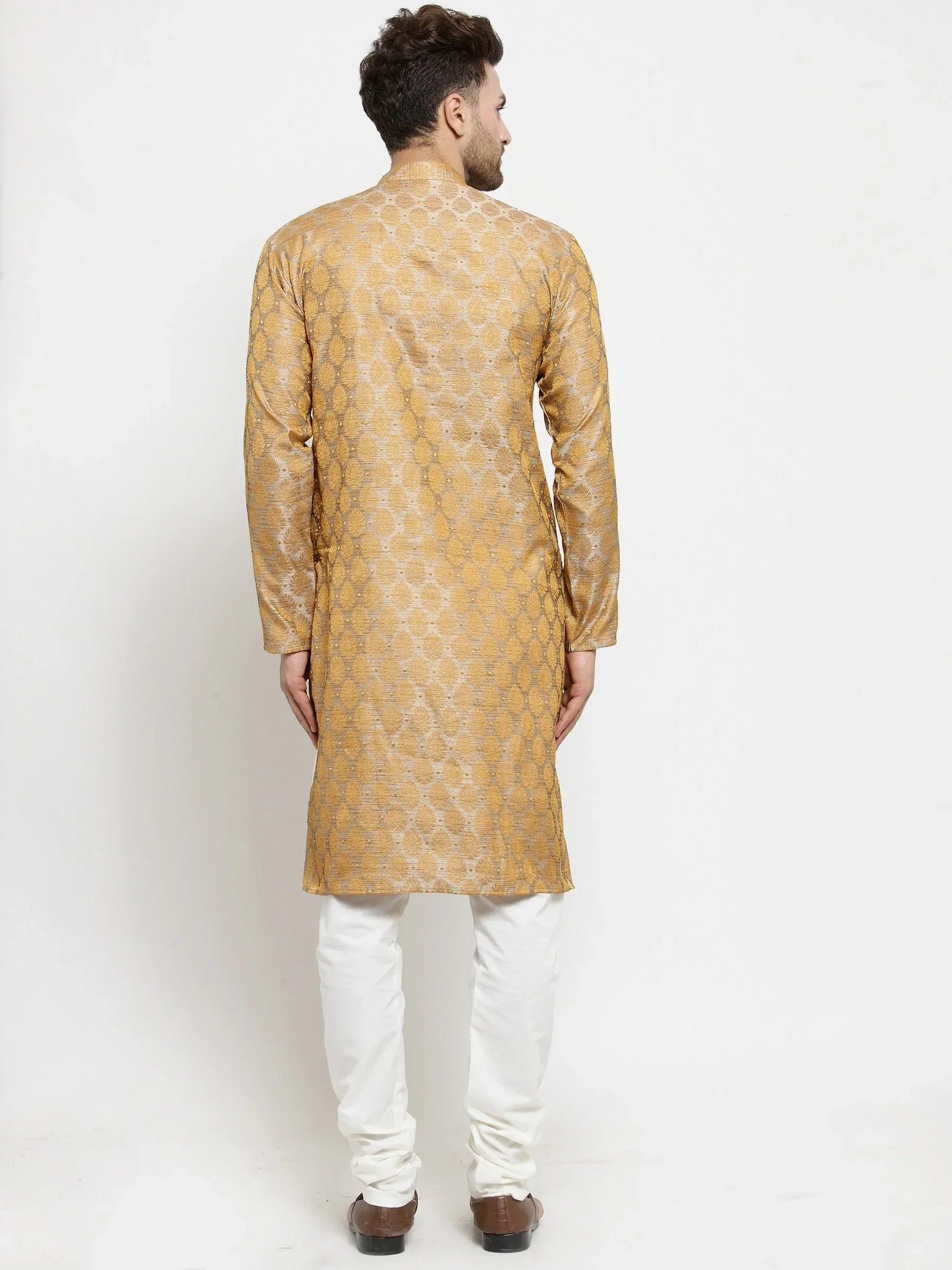 Jompers Men's Silver-Colored & Golden Self Design Kurta with Churidar