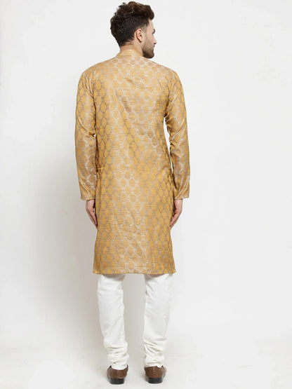 Jompers Men's Silver-Colored & Golden Self Design Kurta with Churidar