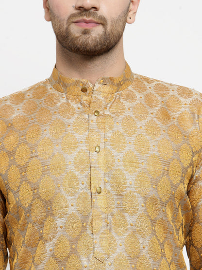 Jompers Men's Silver-Colored & Golden Self Design Kurta with Churidar