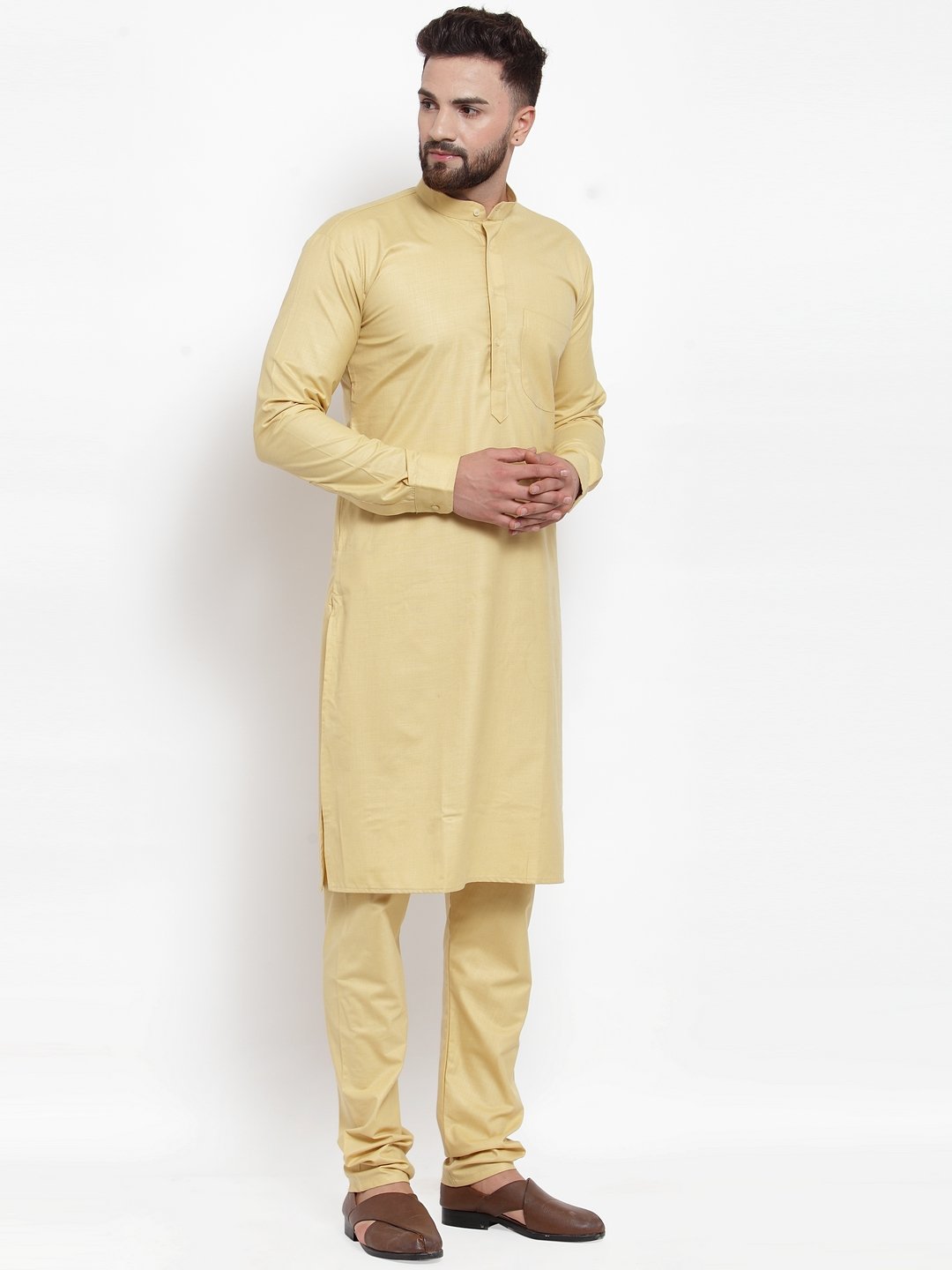 Jompers Men Beige Solid Kurta Only