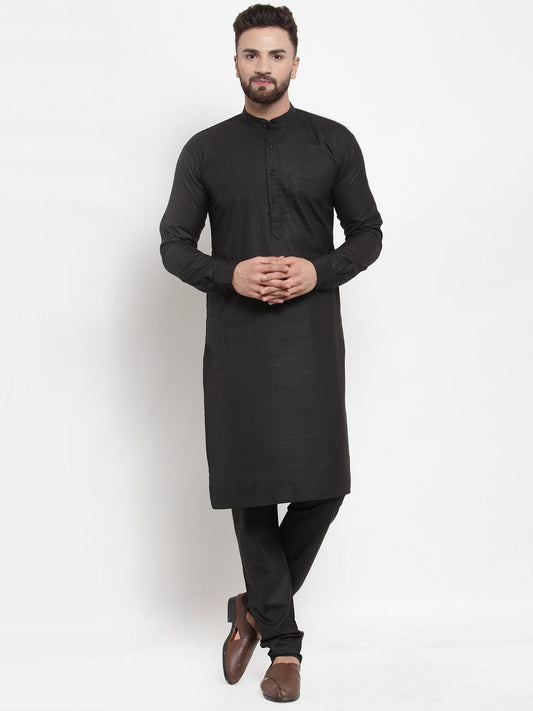 Jompers Men Black Solid Mandarin Collar Kurta with Churidar