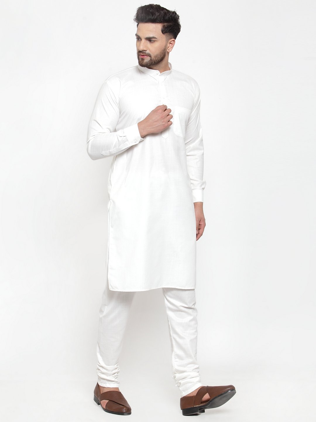 Jompers Men White Solid Kurta with Churidar