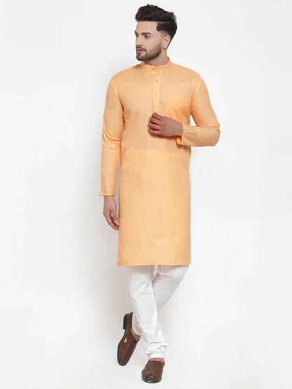 Jompers Men's Orange Cotton Solid Kurta Payjama Sets