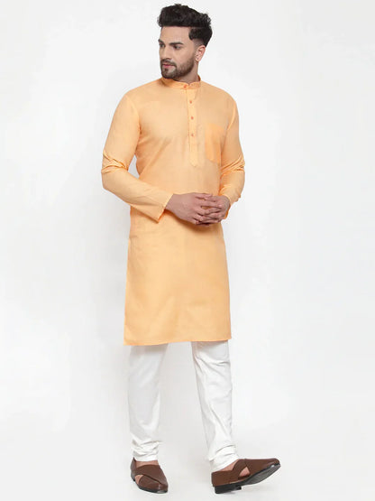 Jompers Men's Orange Cotton Solid Kurta Payjama Sets