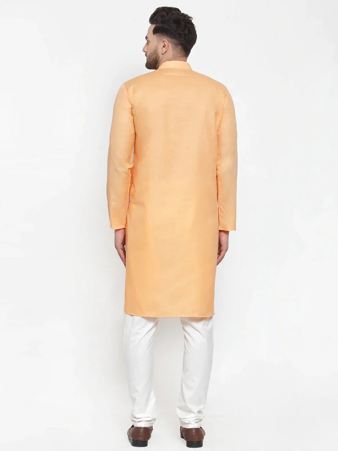 Jompers Men's Orange Cotton Solid Kurta Payjama Sets