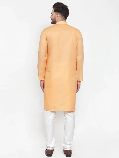Jompers Men's Orange Cotton Solid Kurta Payjama Sets