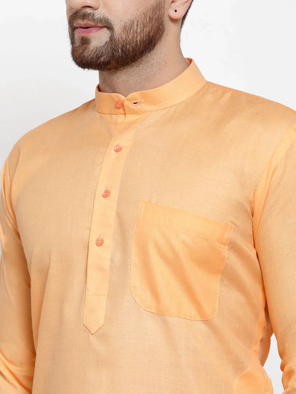 Jompers Men's Orange Cotton Solid Kurta Payjama Sets